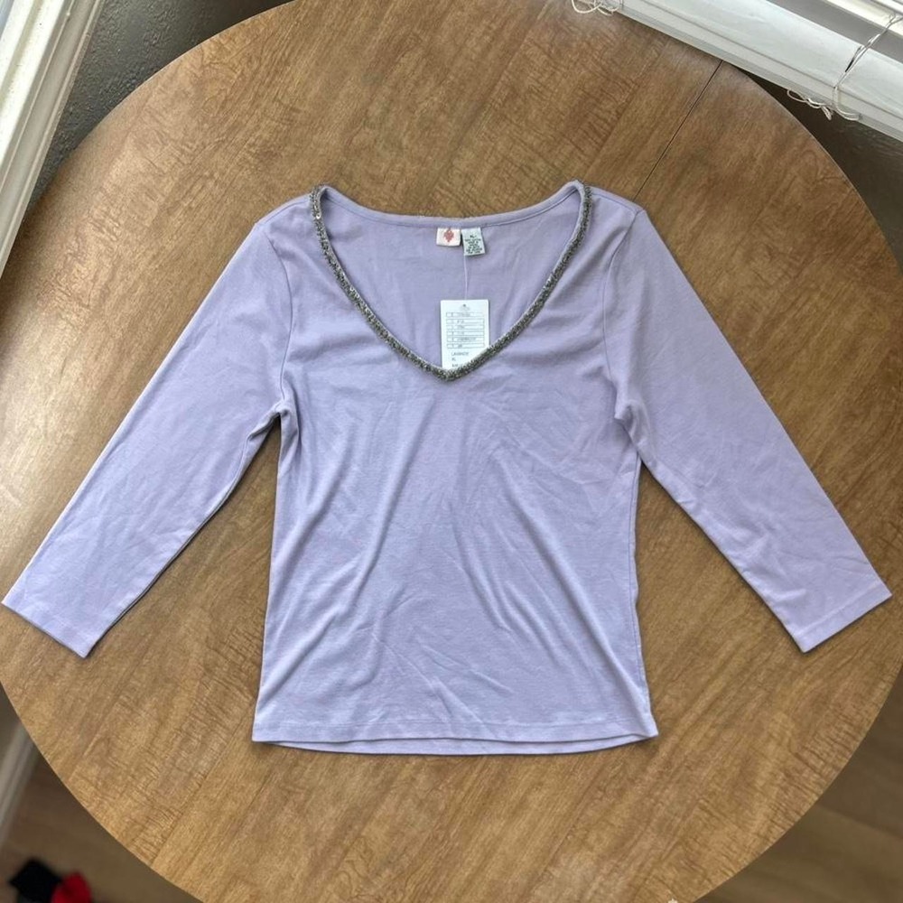 NWT 100% Cotton Anthropologie lavender elevated basic long sleeve top